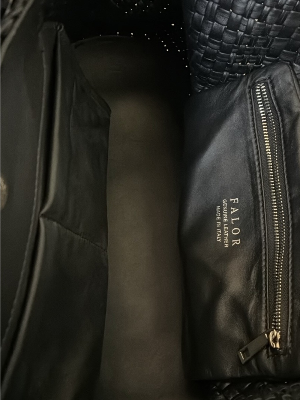 NWT Falor Women's Black Woven Leather Tote Bag with Top Handles - Picture 9 of 10